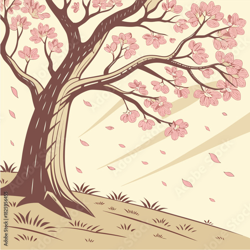 "Cartoon Cherry Blossom in the Breeze."

