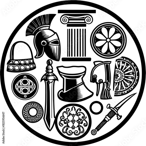 Ancient Greek Artifacts Circular Graphic

