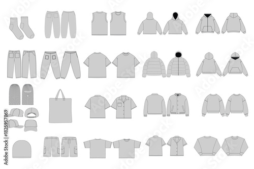 Clothing layout showing various garments and accessories