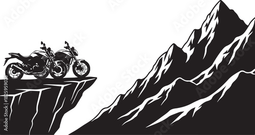 Motorcycle Mountain Adventure Silhouette – Bikers, Pines & Rugged Peaks