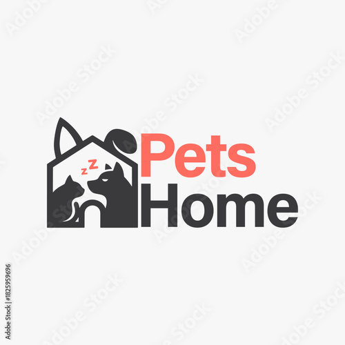 A logo pet home that features a dog and a cat for animal hotel and animal care.