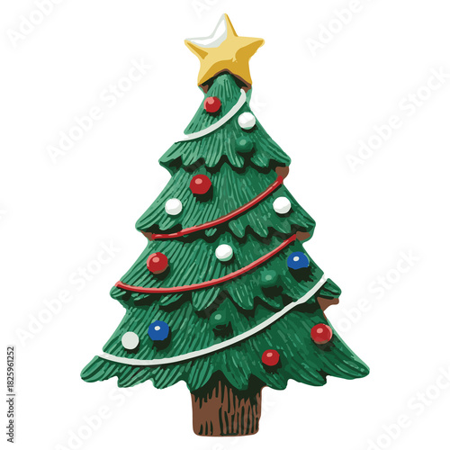 Realistic Xmas Tree with Baubles and Garland