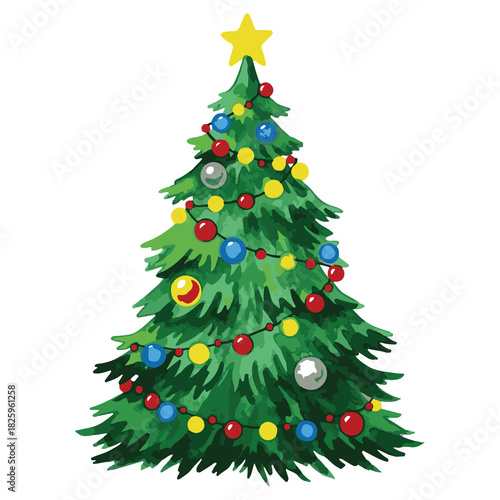 Classic Green Christmas Tree with Star and Lights