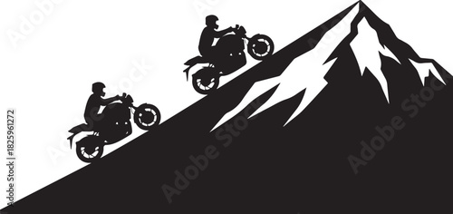 Motorcycle Mountain Adventure Silhouette – Bikers, Pines & Rugged Peaks