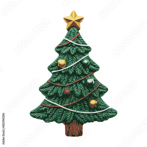 Watercolor Christmas Tree with Holiday Lights