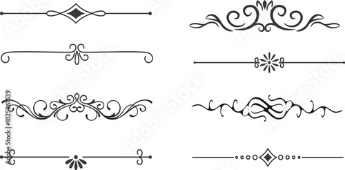 Set of black decorative line dividers with simple vintage ornaments and geometric vector designs.divider marker sketch doodle vector lines set element.set retro decorative page dividers design 