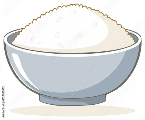 A Cartoon-Style Bowl Filled to the Brim with White Rice Ready to Eat