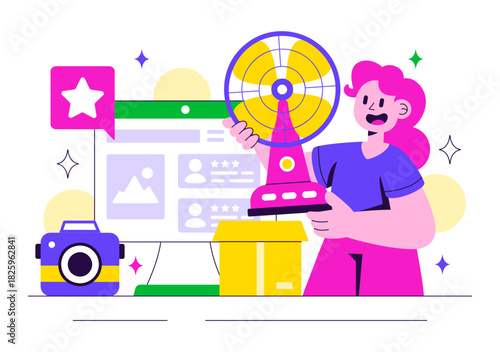 Electronics Review Vector Illustration with Customer Ratings on Service Quality and User Feedback in a Flat Cartoon Background