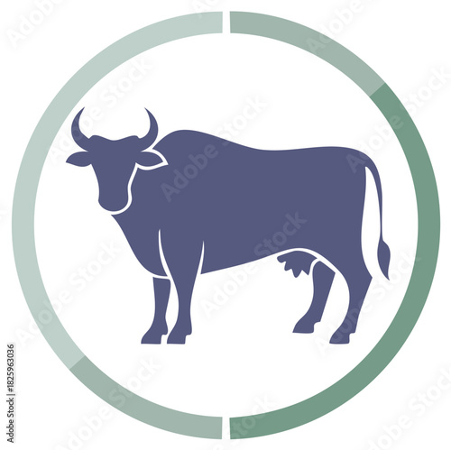 Cow Silhouette with Circular Green Frame Dairy Farm Livestock Farming Symbol