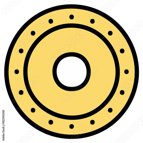Simple yellow circle with black dots and a hole in the center