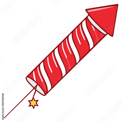 Cartoon red firecracker icon with white stripes ready to be lit for new year or 4th of July holidays