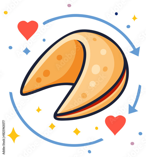 Lucky Fortune Cookie with Hearts and Arrows in a Circular Motion
