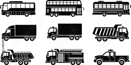 Silhouette of various vehicles 