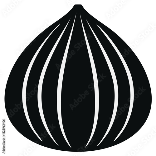 Simple black fig fruit icon. Minimalist vector graphic illustration of a whole ripe fruit.