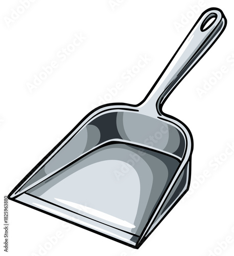 Illustration of a Silver Dustpan for Cleaning Purposes and Housework Tool