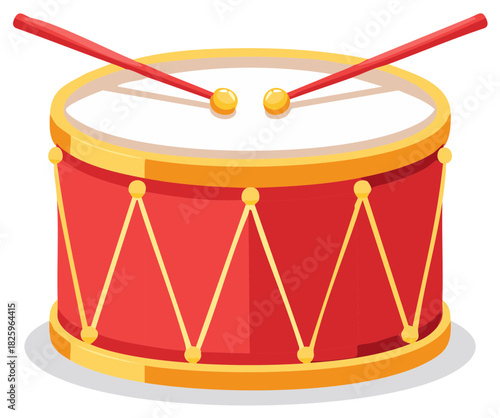 Red Toy Drum with Sticks Percussion Instrument Musical Celebration