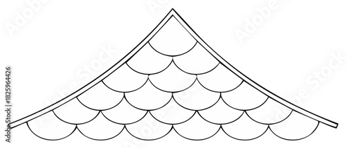 Architectural detail of a traditional scale roof in a line drawing