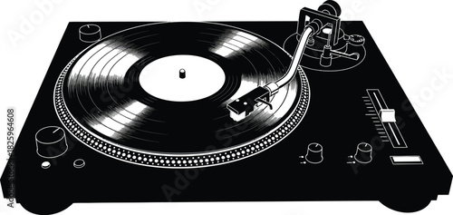Silhouette of a classic turntable with a vinyl record 