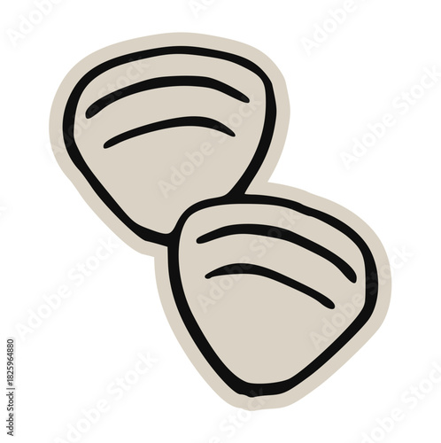 Clam shells doodle icon, hand drawn style marine mollusk vector element. Isolated cute sea creature sticker for beach decor, nautical print, and summer holiday illustration design