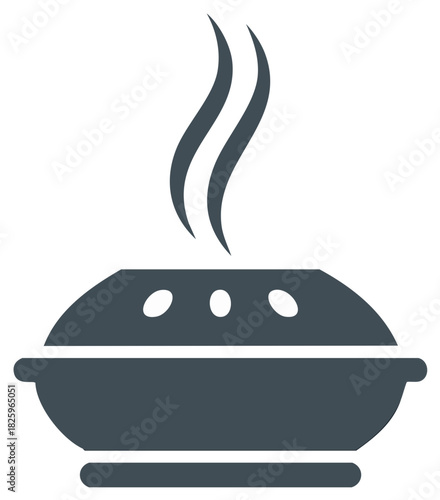 Simple flat icon of a hot freshly baked pie steaming in a pan