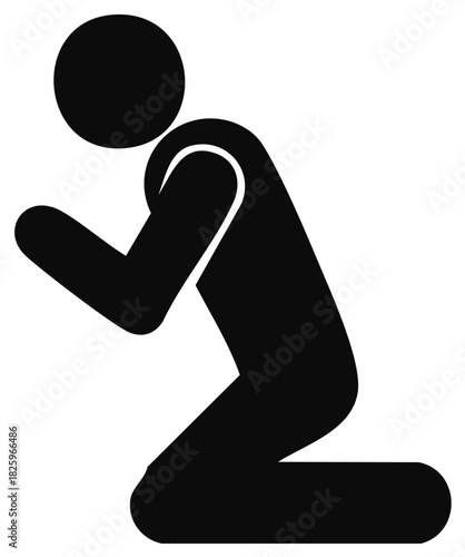 Black silhouette of a person kneeling with hands together in a posture of prayer or worship