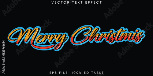 Merry Christmas Vector Script Text Effect Vibrant Holiday Typography with Orange and Blue Outline on Dark Background for Festive Greeting and Invitation Design