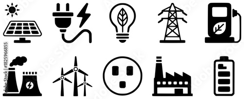 Collection of Icons Representing Renewable and Traditional Energy Sources