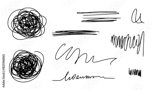 Collection of Hand-Drawn Scribbles and Lines on White Background