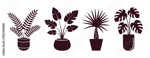 Collection of Potted Houseplants in Silhouette Style