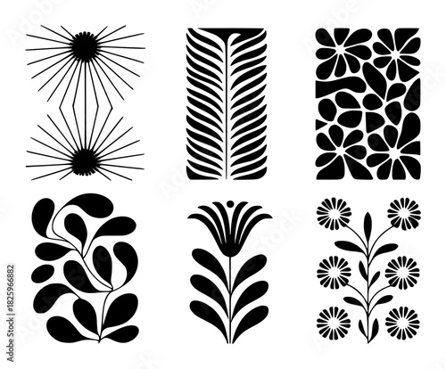 Collection of Six Black and White Decorative Graphic Elements