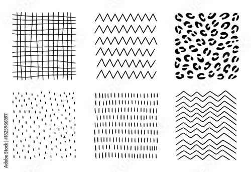 Collection of Six Black and White Hand-Drawn Patterns