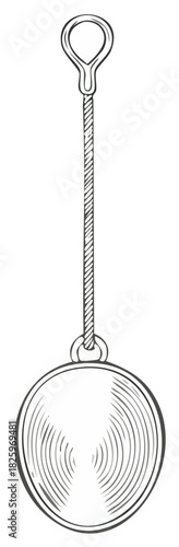 Classic line art drawing of hammer throw weight and handle for athletic event