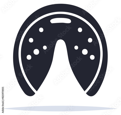Stylized dark fortune cookie with abstract white interior and minimalist dots