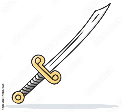 Cartoon Scimitar with Gold Hilt and Circular Pommel for Adventure Story Illustration or Game Design