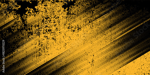Yellow and dark blue halftone dots gradient grunge texture background color pattern. Vector illustration.