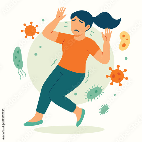 Germs phobia mysophobia illustration of woman afraid of germs