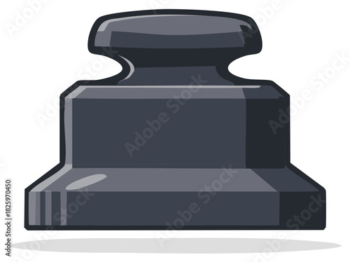 Dark gray bell shaped weight with a flat base and a prominent handle on top