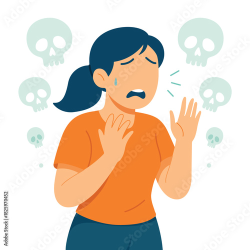 Fear of death thanatophobia illustration of woman overwhelmed by mortality thoughts