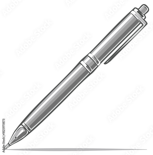 Single Silver Pen Still Life Writes on Surface Instrument Tool Stationary