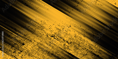 Yellow and dark blue halftone dots gradient grunge texture background color pattern. Vector illustration.
