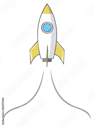 Stylized cartoon rocket ship blasting off upward a symbol of progress innovation and future exploration