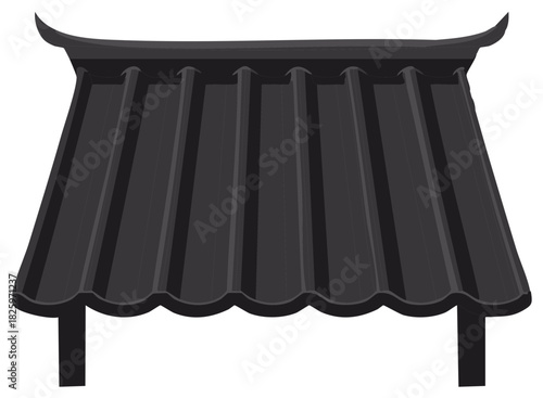 Black Traditional Asian Roof with Curved Eaves Vector Illustration