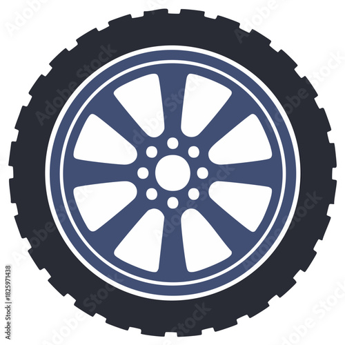 Car Tire Wheel Vector Illustration, Rubber Tire, Rim, Automotive, Transportation
