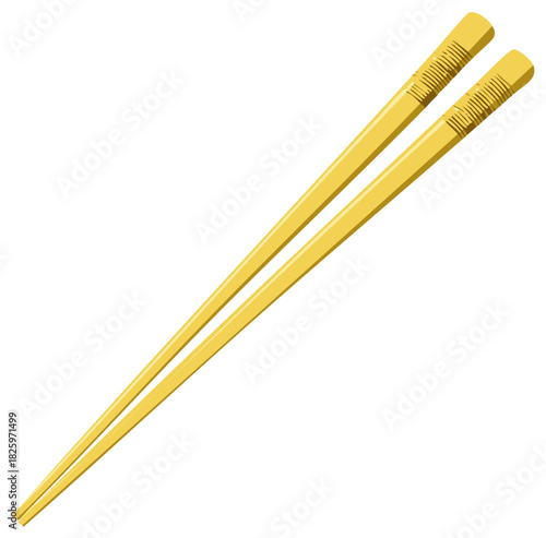 Pair of light yellow colored wooden chopsticks for eating East Asian cuisine and Asian culinary culture