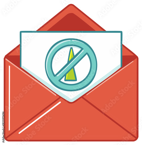 Prohibited Email Illustration: Envelope with a Notice Symbol, Prevention and Anti-Spam Concept