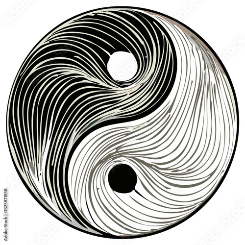 Stylized Yin Yang symbol with intricate organic lines illustrating balance harmony and duality