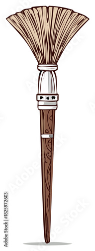 Elegant Fan Paintbrush with Wooden Handle for Artistic Detail Work Illustration