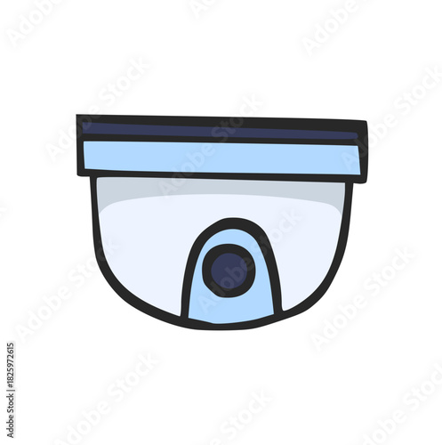 Hand Drawn Dome Security Camera Doodle Vector Illustration, CCTV Surveillance Icon, Home and Business Protection Symbol, Safety Monitoring Equipment, Simple Minimalist Technology Graphic