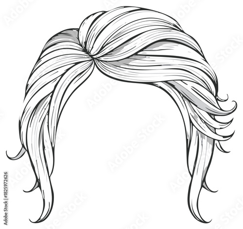 Stylish Wavy Hair Hairstyle Hand Drawn Illustration Vector Graphic Design Element