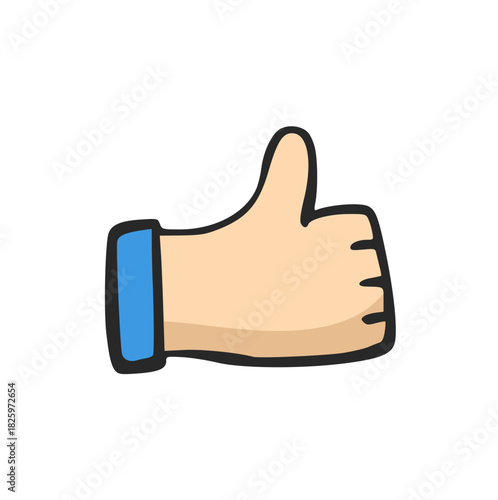 Hand Drawn Thumbs Up Doodle Vector Illustration, Like and Approval Icon, Social Media Feedback, Positive Review Symbol, Success and Agreement Concept, Excellent Rating Graphic Element